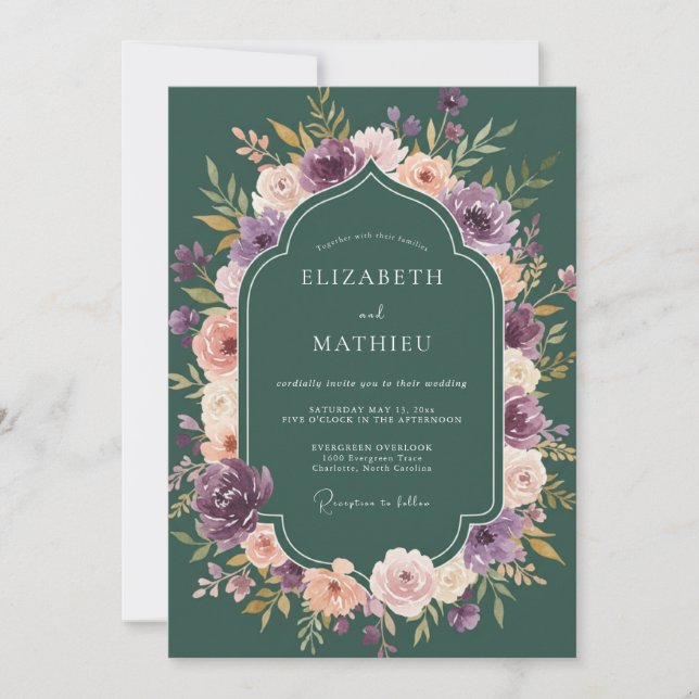 Invitación Boda de Dalia de Amatista Teal (Anverso)