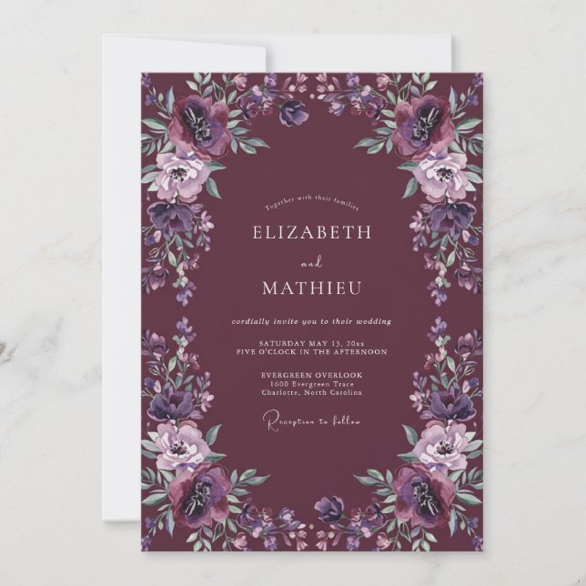 Invitación Boda de Dalia de Ametista Profunda (Anverso)