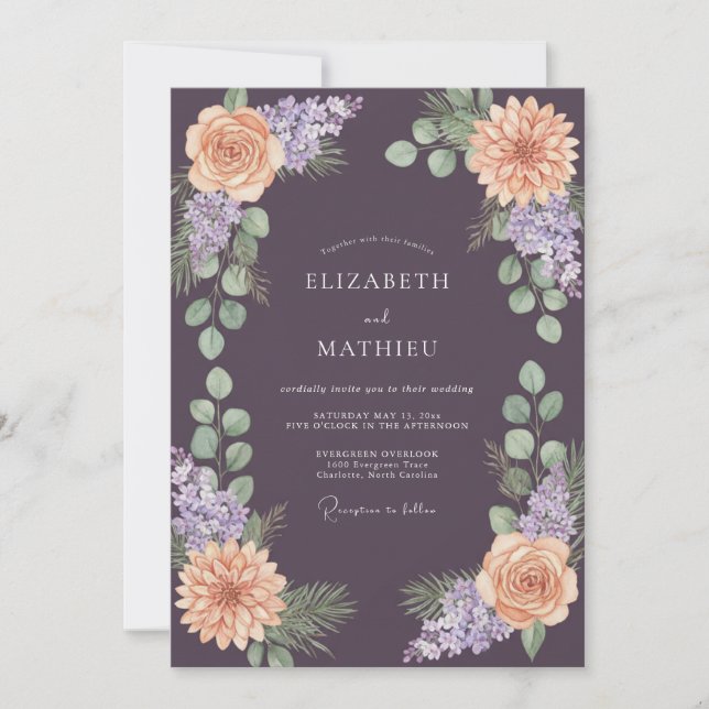 Invitación Boda de Dalia de Melocotón Ciruela (Anverso)