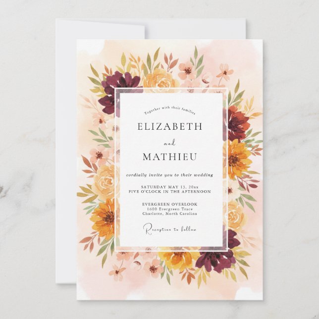 Invitación Boda de Dalia de Mostaza de Borgoña (Anverso)