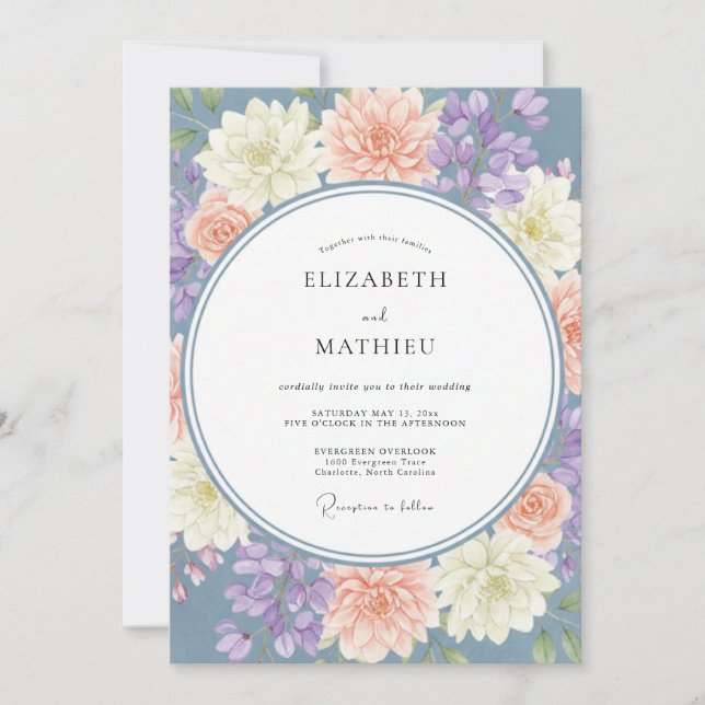 Invitación Boda de Dalia Lavanda Pizarra (Anverso)