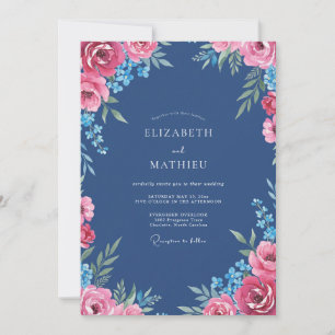 Invitación Boda de Dalia Magenta Azul Acero