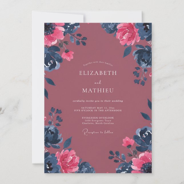 Invitación Boda de Dalia Magenta de Fruta (Anverso)