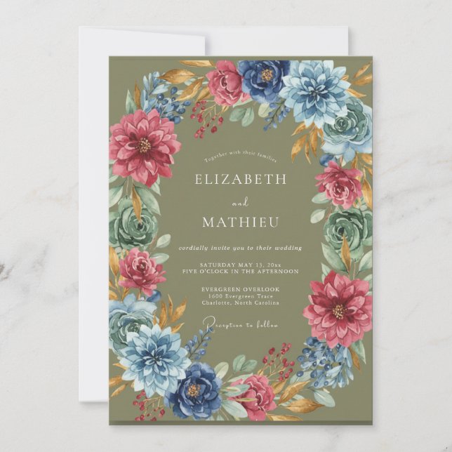 Invitación Boda de Dalia Magenta Oliva (Anverso)