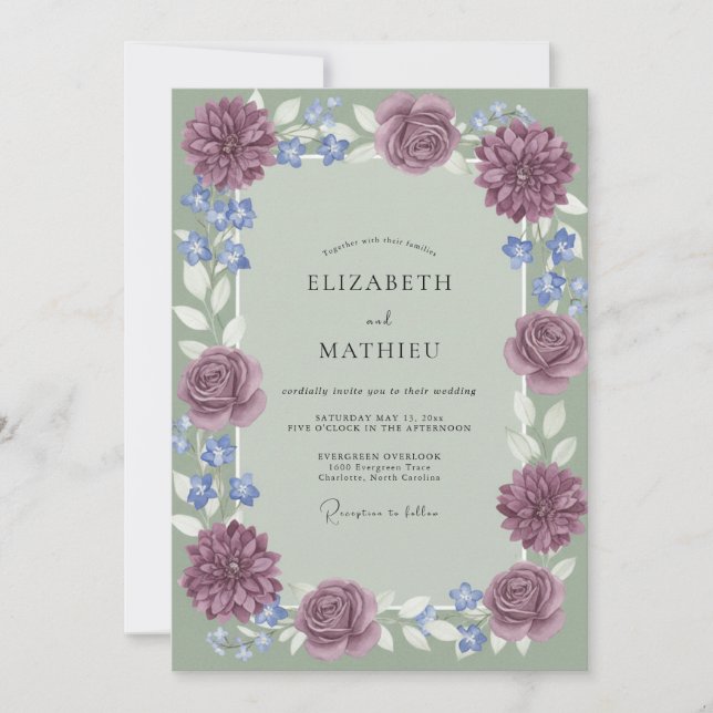Invitación Boda de Dalia Periwinkle Amatista (Anverso)