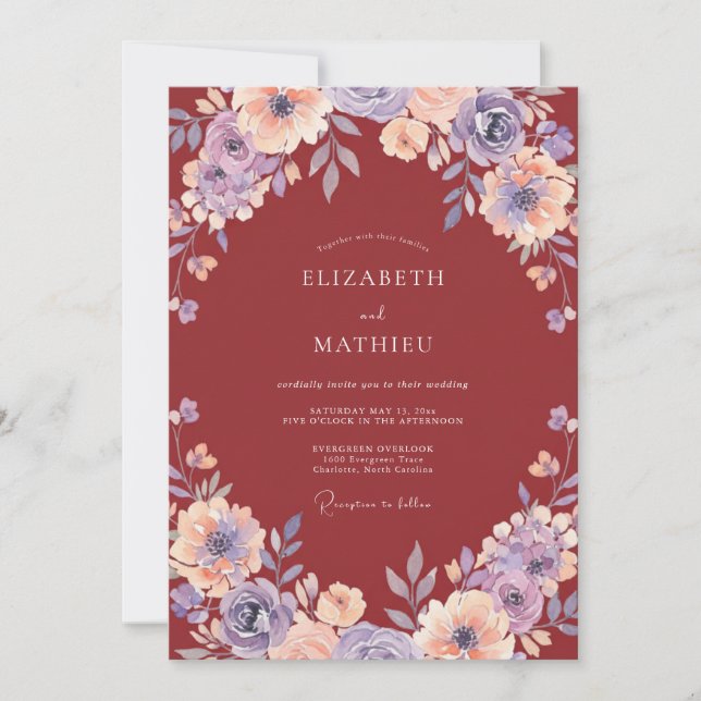 Invitación Boda de Dalia Roja Ladrillo (Anverso)