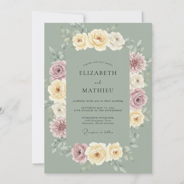 Invitación Boda de Dalia Verde Salvia (Anverso)