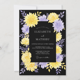 Invitación Boda de dalias amarillas y púrpuras negras