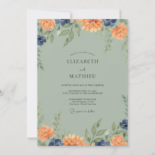 Invitación Boda de dalias de musgo ámbar