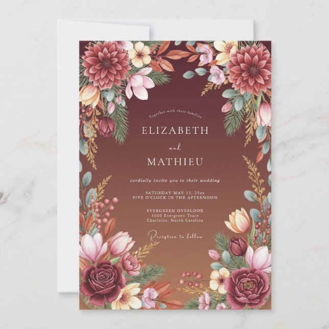 Invitación Boda de dalias Siena malhumorada (Anverso)