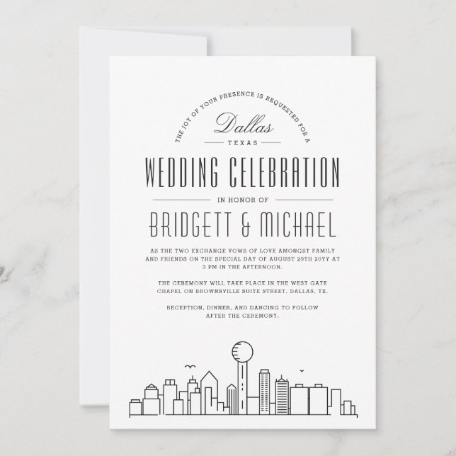 Invitación Boda de Dallas | Esquina moderna de Deco (Anverso)