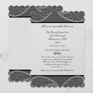 Invitación Boda de damasca Paisley de época blanca y negra la