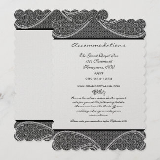Invitación Boda de damasca Paisley de época blanca y negra la