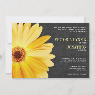 Invitación Boda de Damasco Amarillo Gris Gerber Daisy Vintage