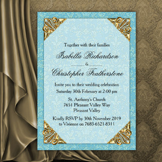 Invitación Boda de Damasco Azul