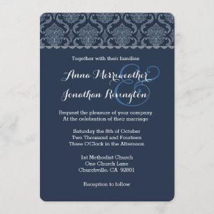 Invitación Boda de Damasco Azul Medianoche V02