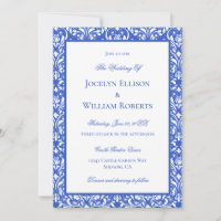 Boda De Damasco Azul Y Blanco Moderno