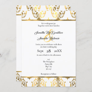 Invitación Boda de damasco blanco y dorado