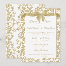 Invitación Boda de Damasco blanco y dorado