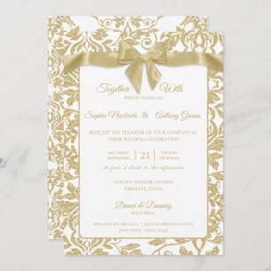 Invitación Boda de Damasco blanco y dorado