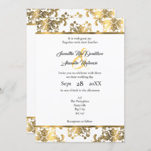 Invitación Boda de damasco blanco y dorado