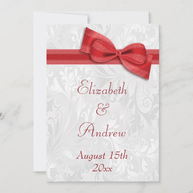 Invitación Boda de Damasco Blanco y Lazo Falso (Anverso)