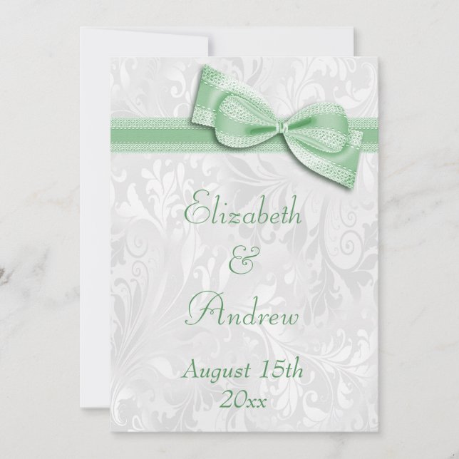 Invitación Boda de Damasco Blanco y Lazo Falso (Anverso)