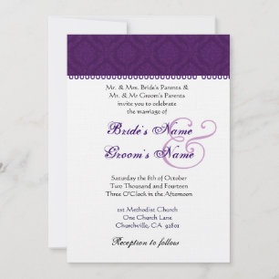 Invitación Boda de Damasco Blanco y Púrpura de Evangre