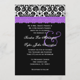 Invitación Boda de Damasco con flores moradas negras V18