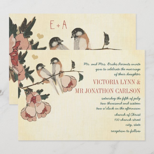 Invitación Boda de Damasco de Carbonero de Flor de Cerezo Vin (Anverso / Reverso)
