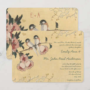 Invitación Boda de Damasco de Carbonero de Flor de Cerezo Vin