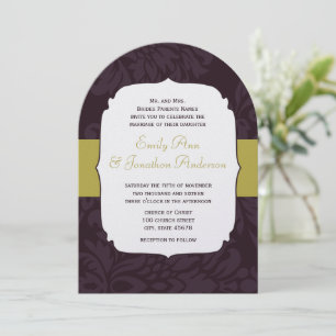 Invitación Boda de Damasco de Chartreuse de berenjena moderna