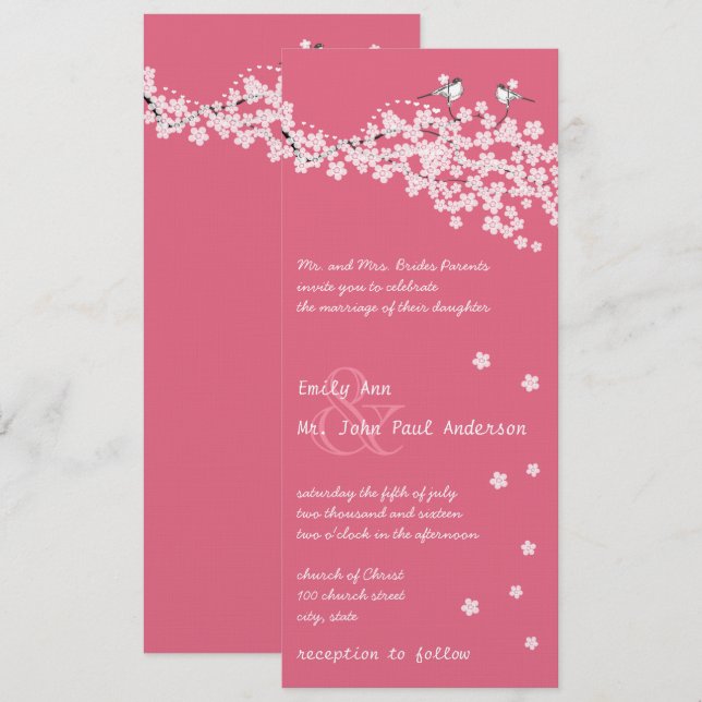 Invitación Boda de Damasco de Cherry Blossom Vintage (Anverso / Reverso)