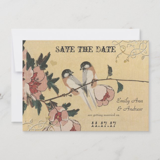 Invitación Boda de Damasco de Cherry Blossom Vintage (Anverso)