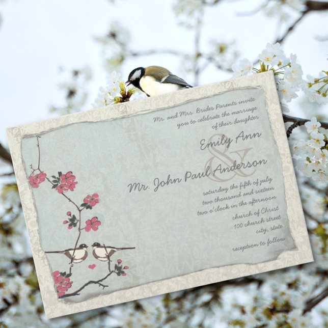 Invitación Boda de Damasco de Cherry Blossom Vintage (Subido por el creador)