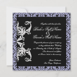 Invitación Boda de Damasco de Círculo de Lavanda Negra y Blan