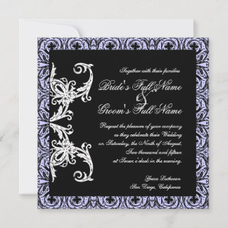 Invitación Boda de Damasco de Círculo de Lavanda Negra y Blan