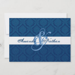 Invitación Boda de Damasco de Diamante Azul Marino y Blanco