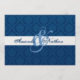 Invitación Boda de Damasco de Diamante Azul Marino y Blanco