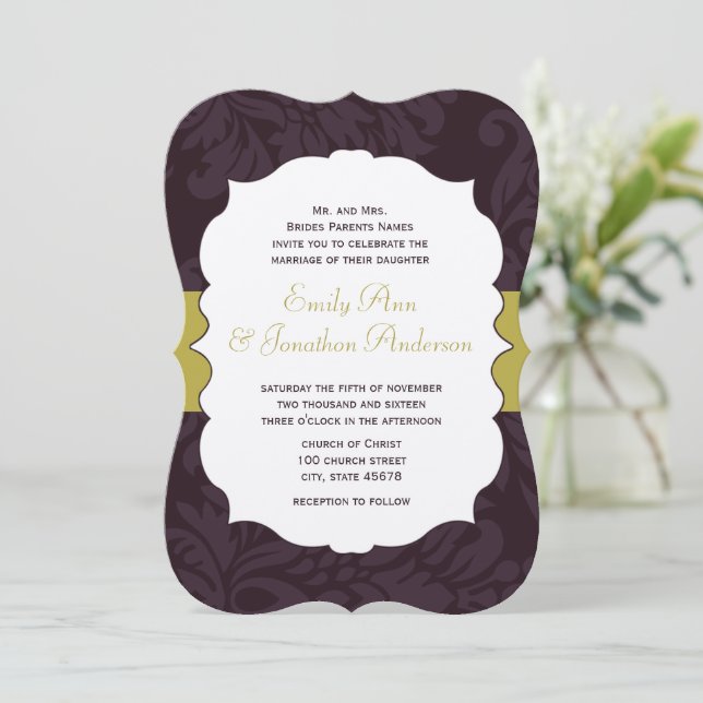 Invitación Boda de Damasco de Huevos y de la Chartreuse Dorad (Anverso de pie)