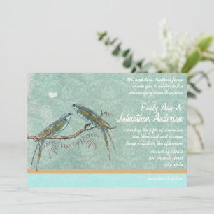 Invitación Boda de Damasco de Loros de Amor Verde Menta Vinta
