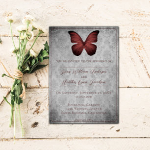 Invitación Boda de Damasco de Mariposa Vintage Roja