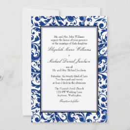 Invitación Boda de Damasco de Natación Azul y Negra