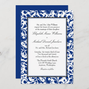 Invitación Boda de Damasco de Natación Azul y Negra