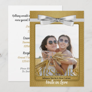 Invitación Boda de Damasco de oro para gays lesbianas dos nov