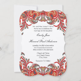 Invitación Boda de Damasco de Paisley Peacock Verde azulado y