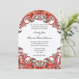 Invitación Boda de Damasco de Paisley Peacock Verde azulado y