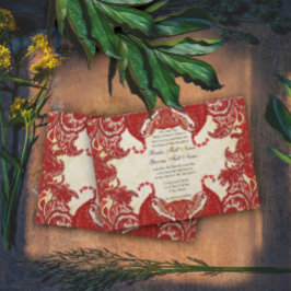 Invitación Boda de Damasco de Paisley Vintage Rojo