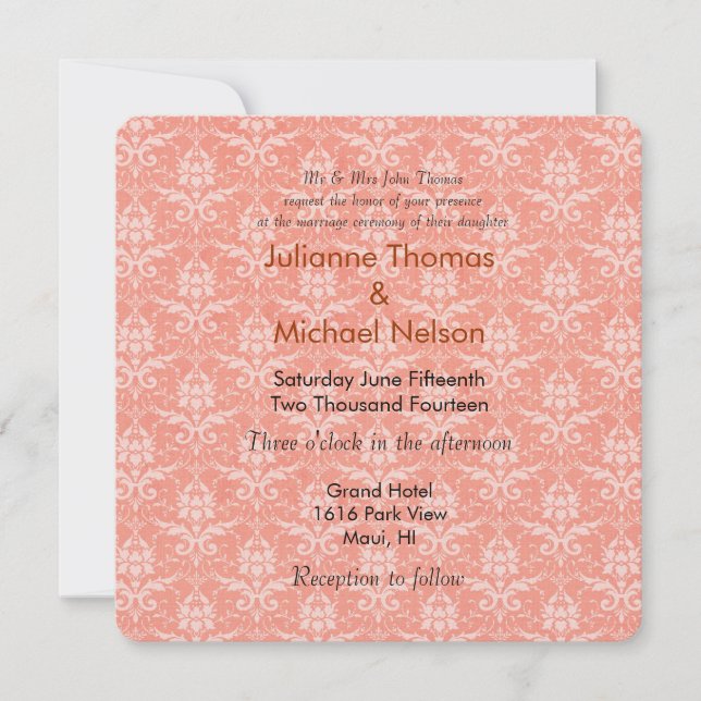 Invitación Boda de Damasco de Peach (Anverso)