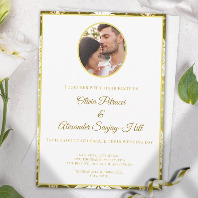 Invitación Boda de Damasco Dorado Verde (Subido por el creador)